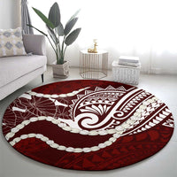 Aloha Hawaii Kalo Pikake Lei Round Carpet Chest Tattoo Oxblood Hawaiian Pattern