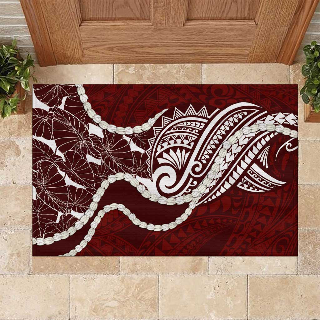 Aloha Hawaii Kalo Pikake Lei Rubber Doormat Chest Tattoo Oxblood Hawaiian Pattern LT14 Oxblood - Polynesian Pride