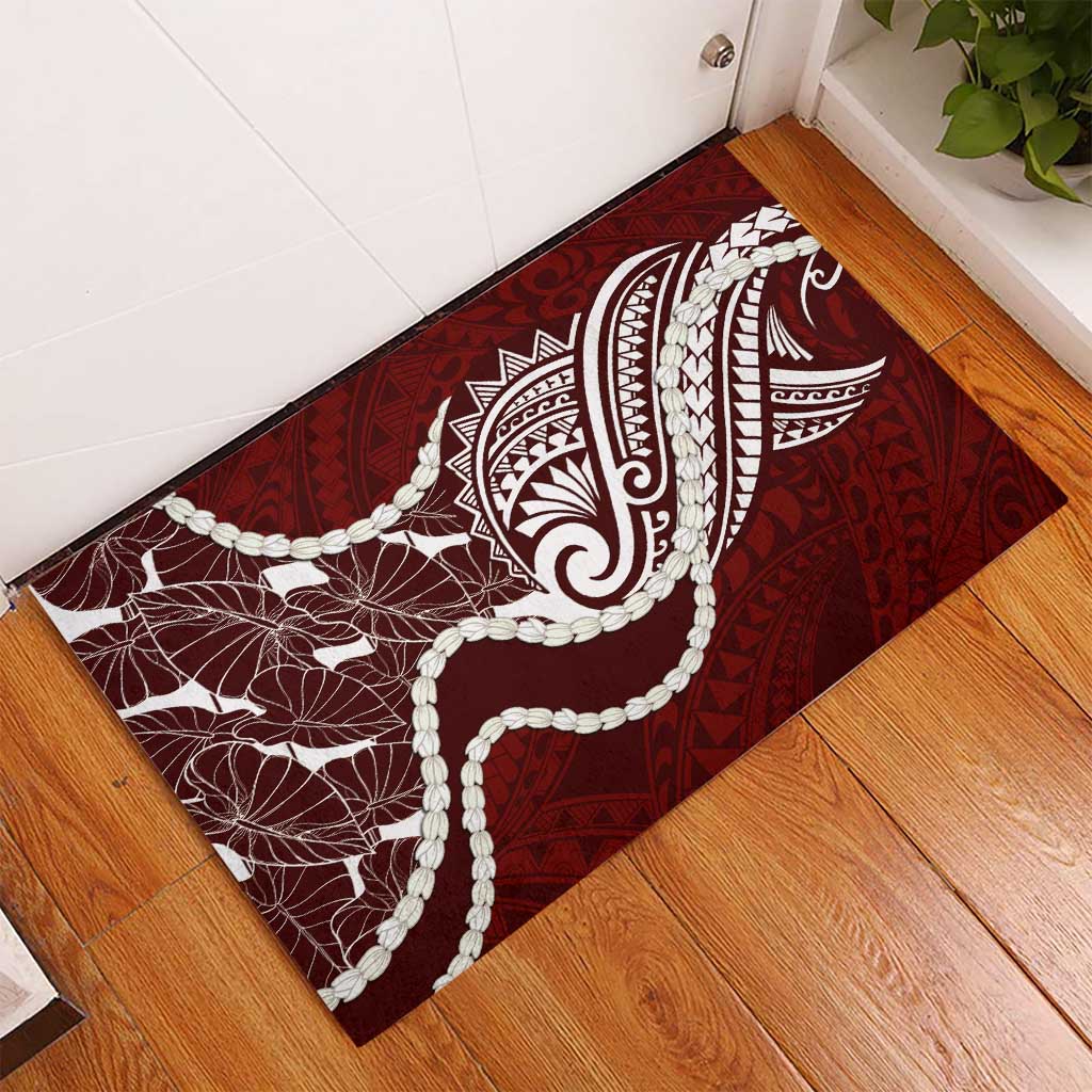 Aloha Hawaii Kalo Pikake Lei Rubber Doormat Chest Tattoo Oxblood Hawaiian Pattern LT14 - Polynesian Pride