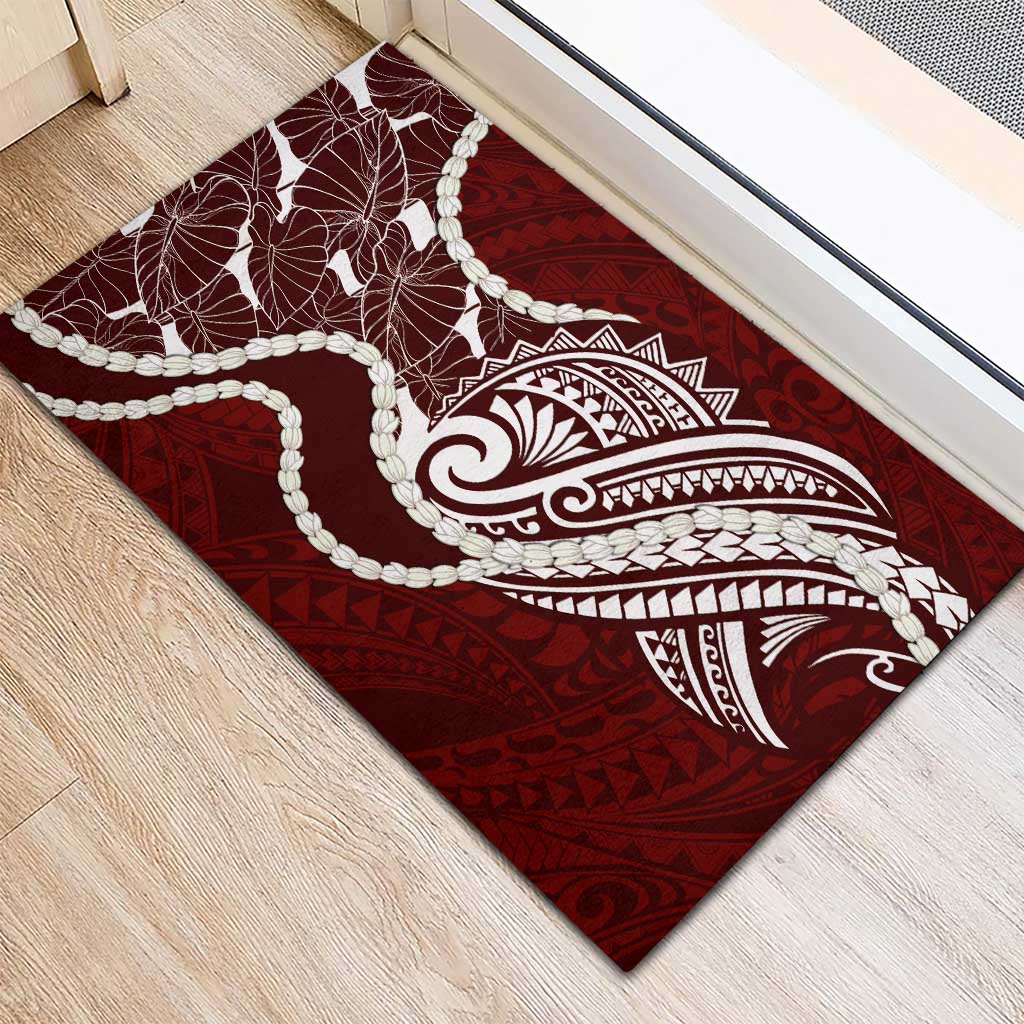 Aloha Hawaii Kalo Pikake Lei Rubber Doormat Chest Tattoo Oxblood Hawaiian Pattern LT14 - Polynesian Pride