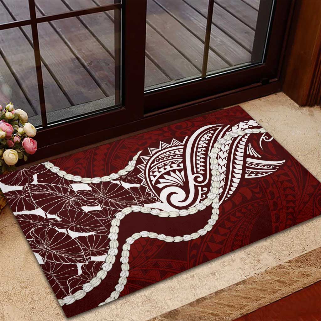 Aloha Hawaii Kalo Pikake Lei Rubber Doormat Chest Tattoo Oxblood Hawaiian Pattern LT14 - Polynesian Pride