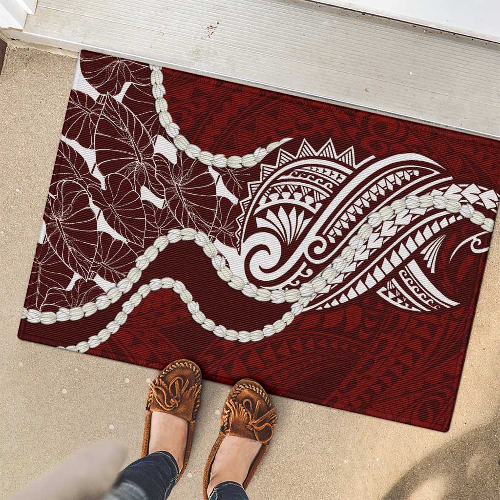 Aloha Hawaii Kalo Pikake Lei Rubber Doormat Chest Tattoo Oxblood Hawaiian Pattern LT14 - Polynesian Pride