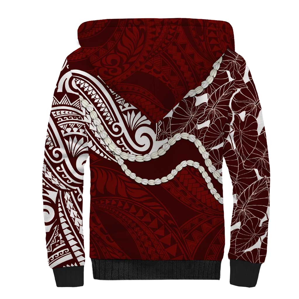 Aloha Hawaii Kalo Pikake Lei Sherpa Hoodie Chest Tattoo Oxblood Hawaiian Pattern LT14 - Polynesian Pride