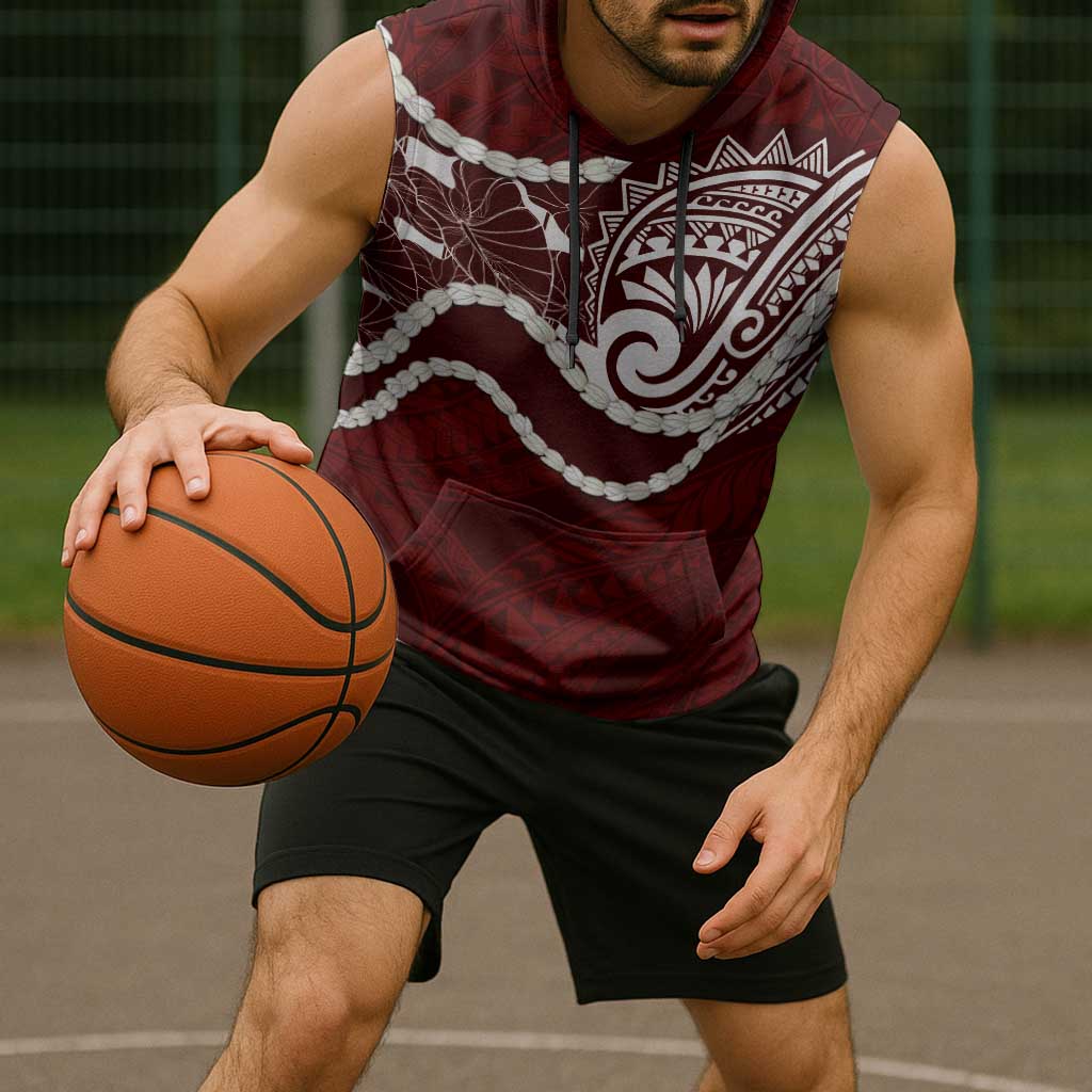 Aloha Hawaii Kalo Pikake Lei Sleeveless Hoodie Chest Tattoo Oxblood Hawaiian Pattern LT14 - Polynesian Pride