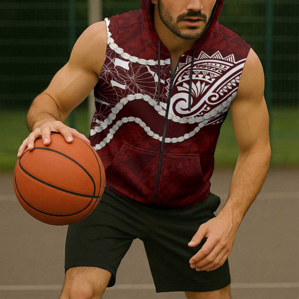 Aloha Hawaii Kalo Pikake Lei Sleeveless Zip Hoodie Chest Tattoo Oxblood Hawaiian Pattern LT14 - Polynesian Pride
