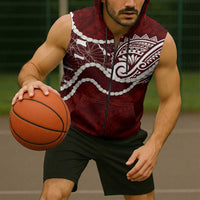 Aloha Hawaii Kalo Pikake Lei Sleeveless Zip Hoodie Chest Tattoo Oxblood Hawaiian Pattern LT14 - Polynesian Pride