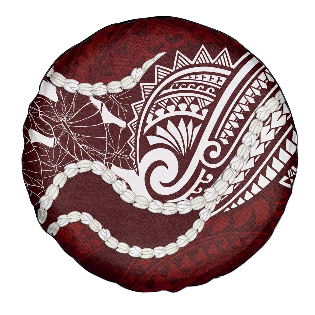 Aloha Hawaii Kalo Pikake Lei Spare Tire Cover Chest Tattoo Oxblood Hawaiian Pattern LT14 - Polynesian Pride