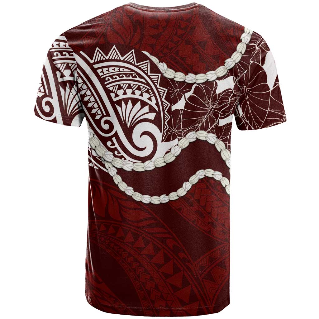 Aloha Hawaii Kalo Pikake Lei T Shirt Chest Tattoo Oxblood Hawaiian Pattern LT14 - Polynesian Pride