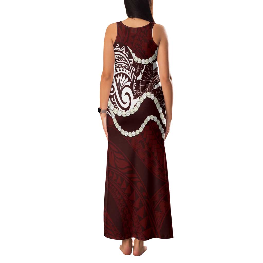 Aloha Hawaii Kalo Pikake Lei Tank Maxi Dress Chest Tattoo Oxblood Hawaiian Pattern LT14 - Polynesian Pride