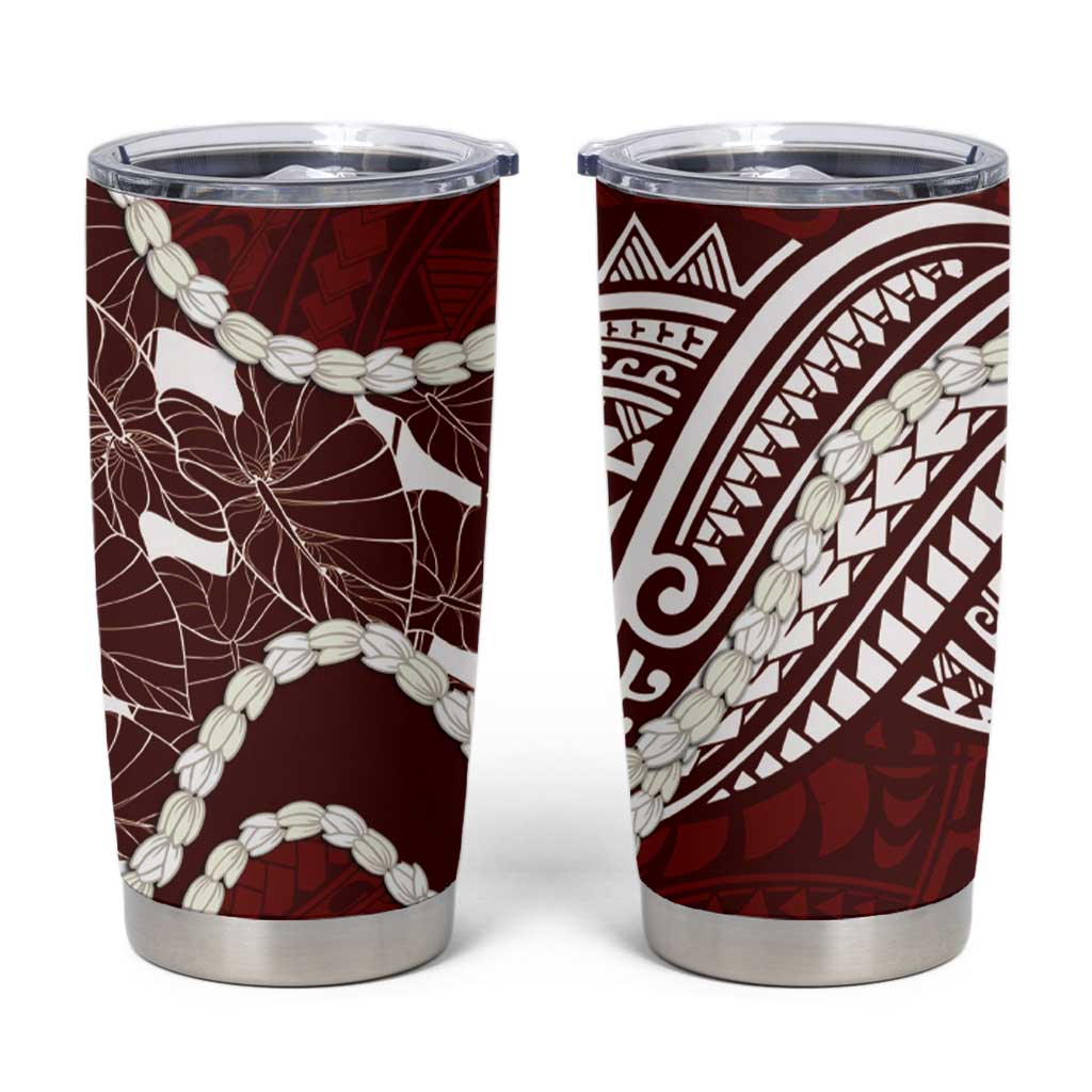 Aloha Hawaii Kalo Pikake Lei Tumbler Cup Chest Tattoo Oxblood Hawaiian Pattern LT14 Oxblood - Polynesian Pride