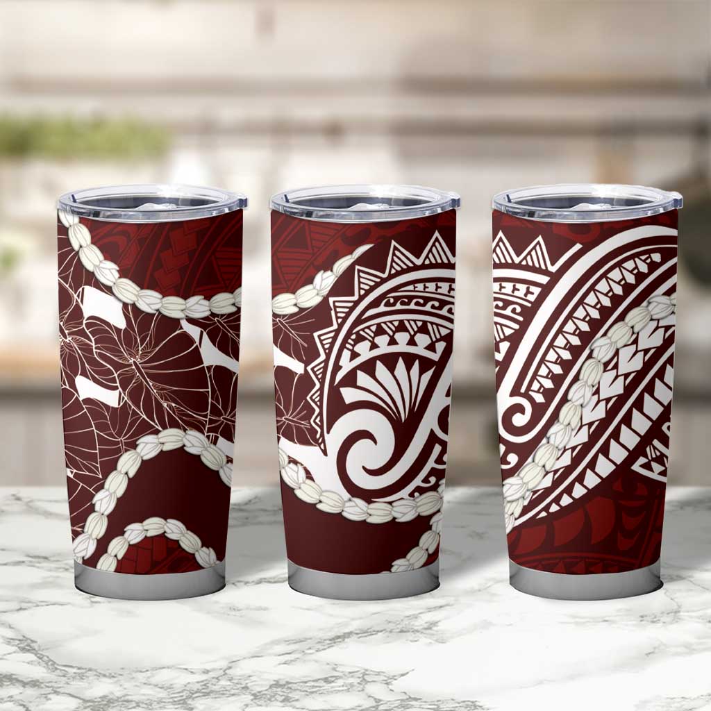 Aloha Hawaii Kalo Pikake Lei Tumbler Cup Chest Tattoo Oxblood Hawaiian Pattern LT14 - Polynesian Pride