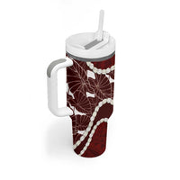 Aloha Hawaii Kalo Pikake Lei Tumbler With Handle Chest Tattoo Oxblood Hawaiian Pattern