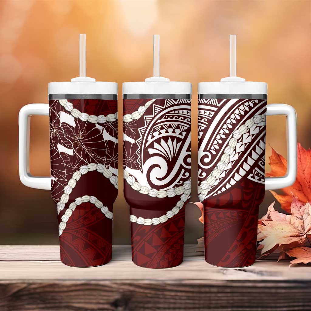 Aloha Hawaii Kalo Pikake Lei Tumbler With Handle Chest Tattoo Oxblood Hawaiian Pattern