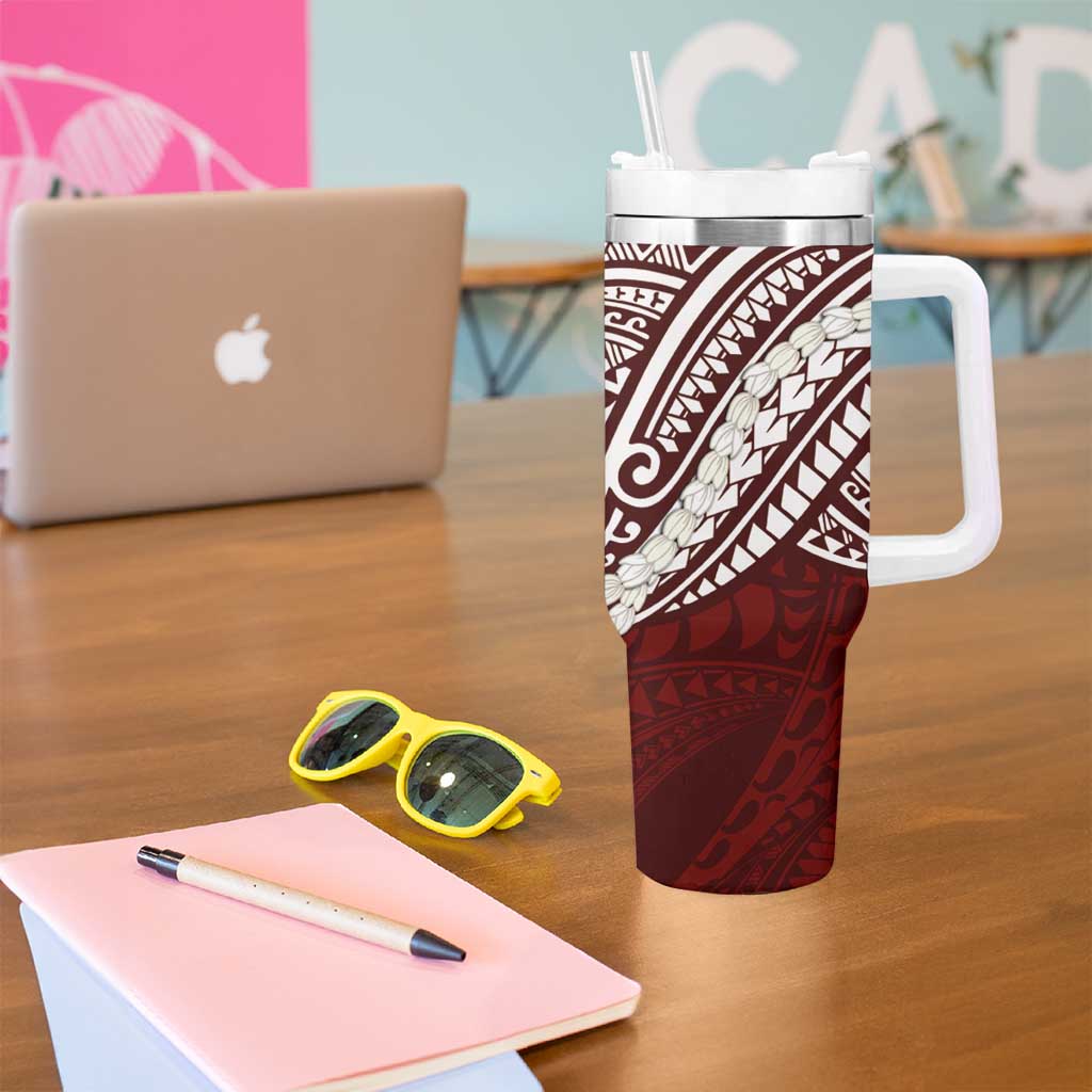 Aloha Hawaii Kalo Pikake Lei Tumbler With Handle Chest Tattoo Oxblood Hawaiian Pattern