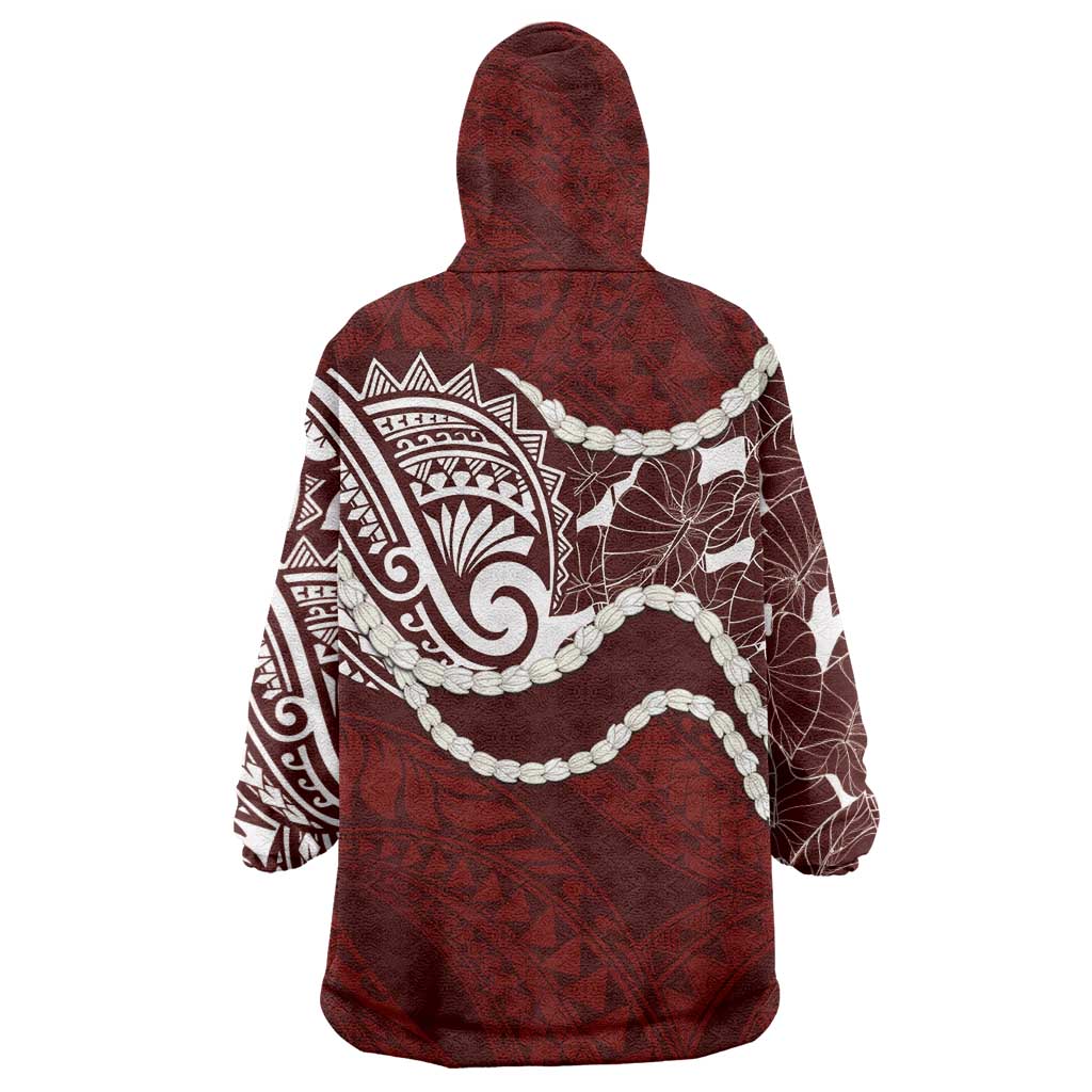 Aloha Hawaii Kalo Pikake Lei Wearable Blanket Hoodie Chest Tattoo Oxblood Hawaiian Pattern LT14 - Polynesian Pride