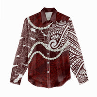 Aloha Hawaii Kalo Pikake Lei Women Casual Shirt Chest Tattoo Oxblood Hawaiian Pattern LT14 - Polynesian Pride