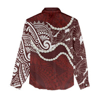 Aloha Hawaii Kalo Pikake Lei Women Casual Shirt Chest Tattoo Oxblood Hawaiian Pattern LT14 - Polynesian Pride