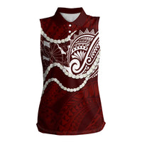 Aloha Hawaii Kalo Pikake Lei Women Sleeveless Polo Shirt Chest Tattoo Oxblood Hawaiian Pattern