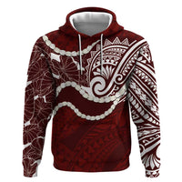 Aloha Hawaii Kalo Pikake Lei Zip Hoodie Chest Tattoo Oxblood Hawaiian Pattern LT14 Pullover Hoodie Oxblood - Polynesian Pride