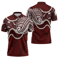 Aloha Hawaii Kalo Pikake Lei Zipper Polo Shirt Chest Tattoo Oxblood Hawaiian Pattern LT14 - Polynesian Pride