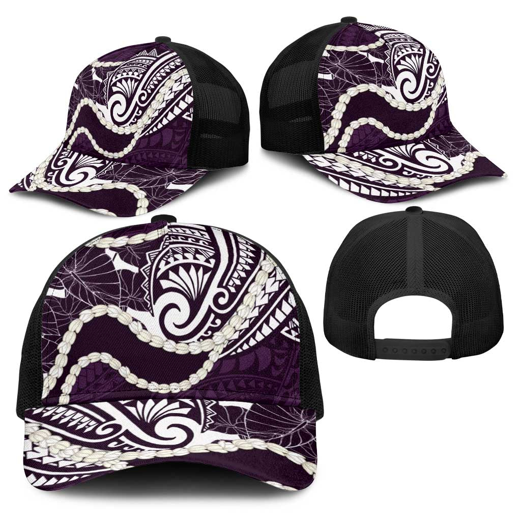 Aloha Hawaii Kalo Pikake Lei Baseball Net Cap Chest Tattoo Purple Hawaiian Pattern