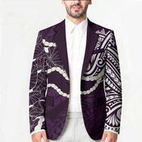 Aloha Hawaii Kalo Pikake Lei Blazer Chest Tattoo Purple Hawaiian Pattern