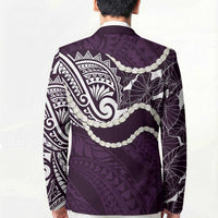 Aloha Hawaii Kalo Pikake Lei Blazer Chest Tattoo Purple Hawaiian Pattern