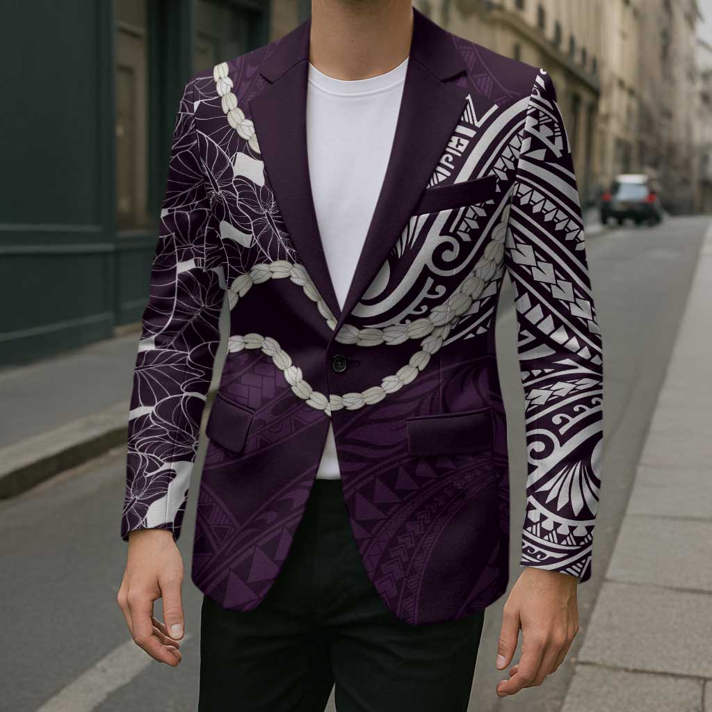 Aloha Hawaii Kalo Pikake Lei Blazer Chest Tattoo Purple Hawaiian Pattern