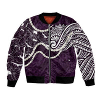 Aloha Hawaii Kalo Pikake Lei Bomber Jacket Chest Tattoo Purple Hawaiian Pattern