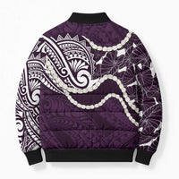 Aloha Hawaii Kalo Pikake Lei Bomber Puffer Jacket Chest Tattoo Purple Hawaiian Pattern