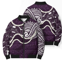 Aloha Hawaii Kalo Pikake Lei Bomber Puffer Jacket Chest Tattoo Purple Hawaiian Pattern