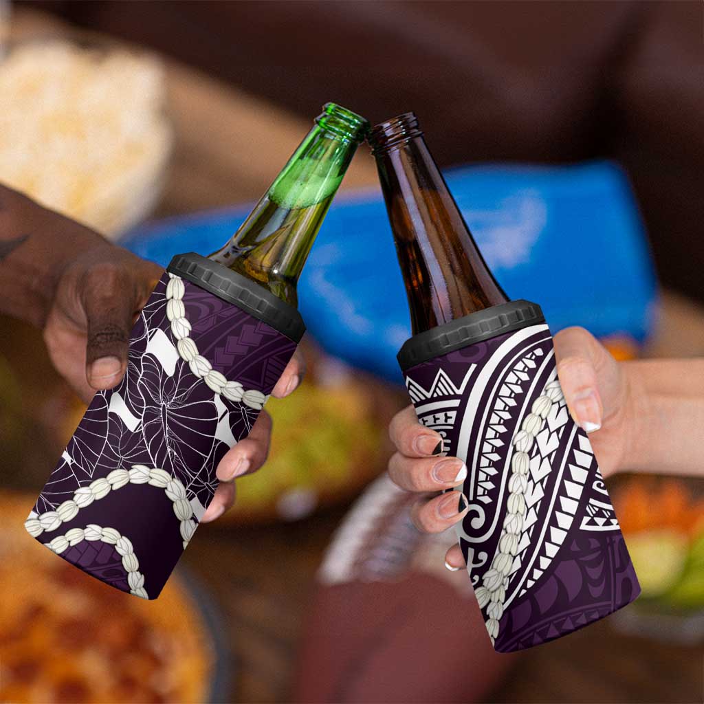 Aloha Hawaii Kalo Pikake Lei 4 in 1 Can Cooler Tumbler Chest Tattoo Purple Hawaiian Pattern LT14 - Polynesian Pride