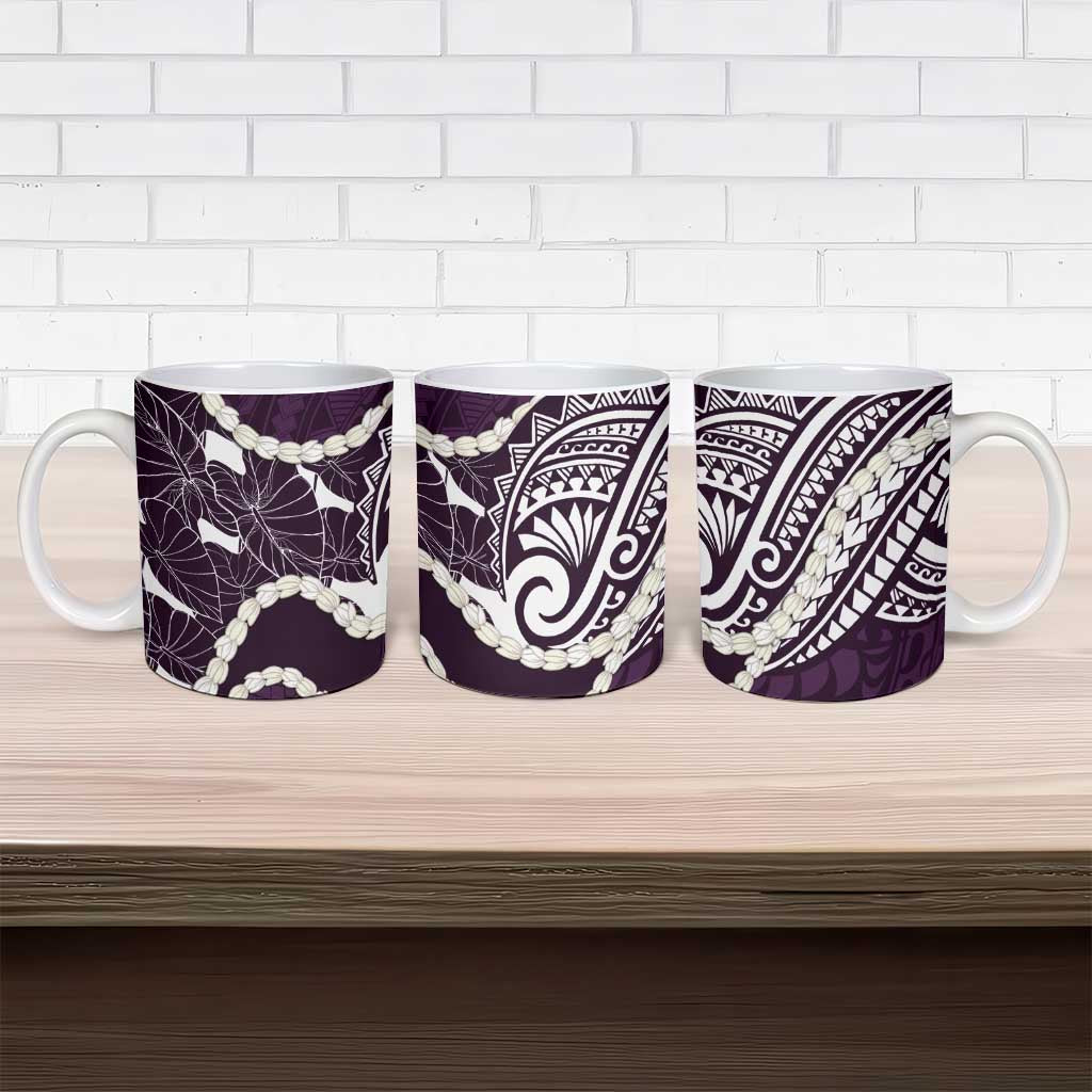 Aloha Hawaii Kalo Pikake Lei Ceramic Mug Chest Tattoo Purple Hawaiian Pattern