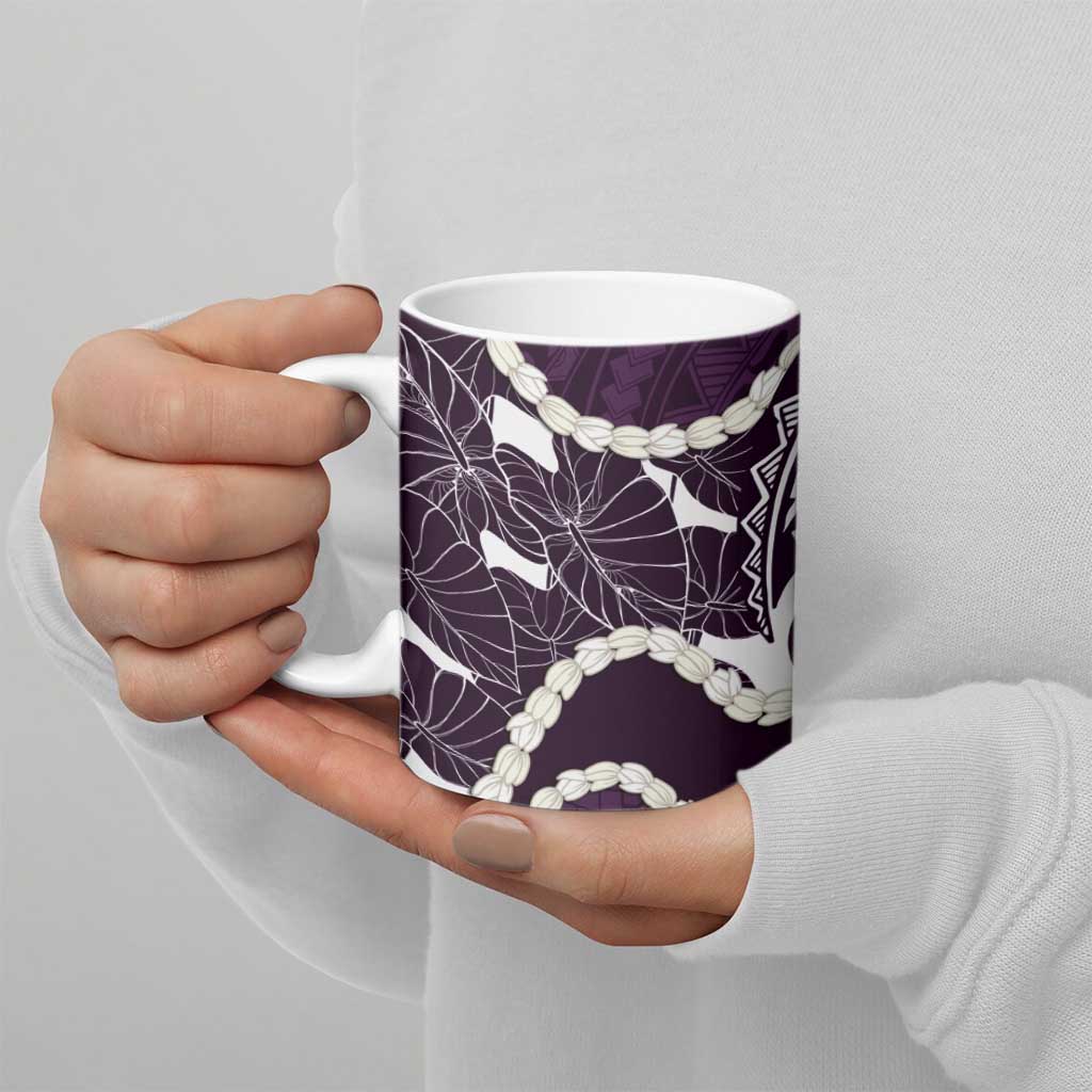 Aloha Hawaii Kalo Pikake Lei Ceramic Mug Chest Tattoo Purple Hawaiian Pattern