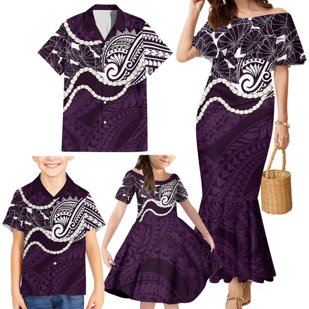Aloha Hawaii Kalo Pikake Lei Family Matching Mermaid Dress and Hawaiian Shirt Chest Tattoo Purple Hawaiian Pattern LT14 - Polynesian Pride