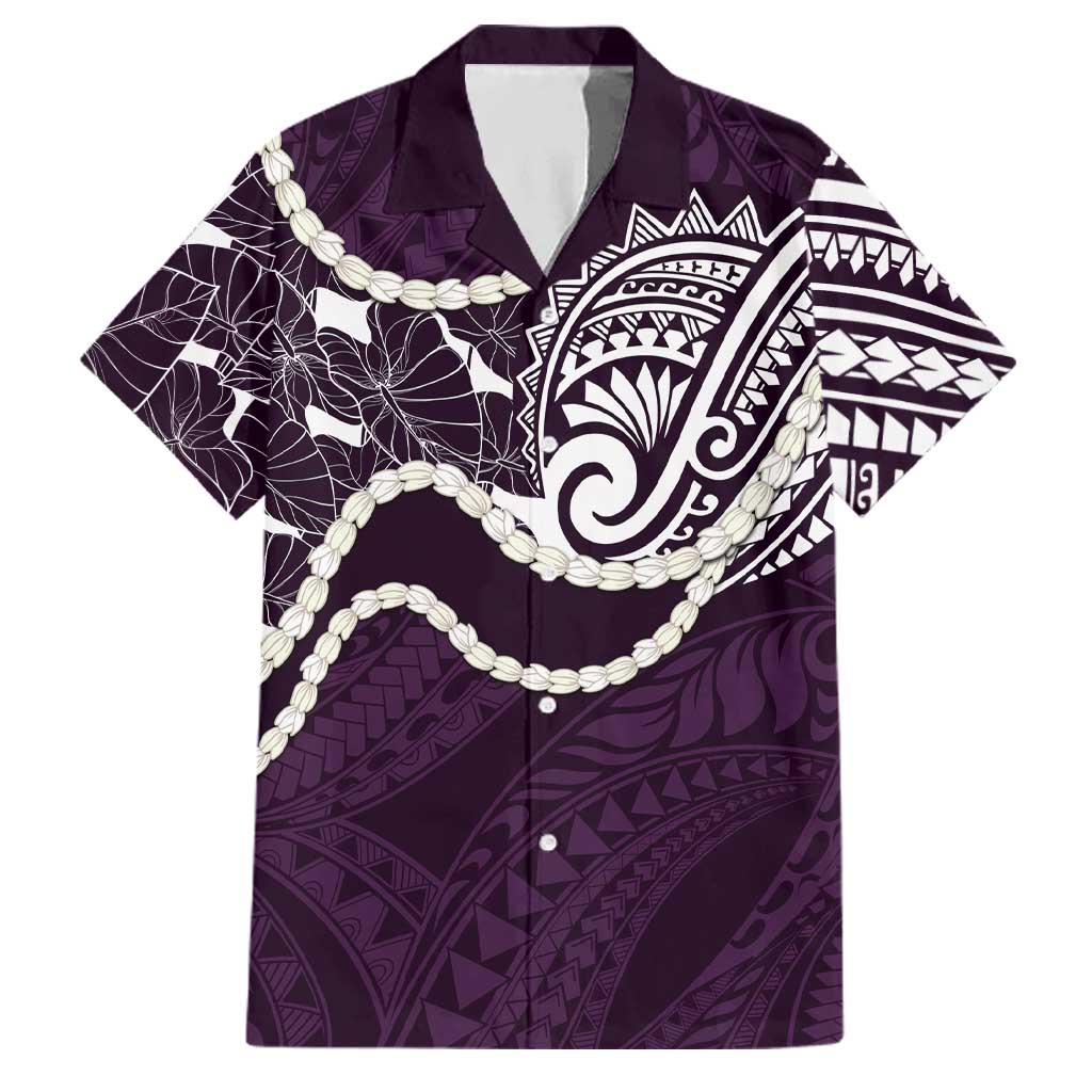Aloha Hawaii Kalo Pikake Lei Family Matching Mermaid Dress and Hawaiian Shirt Chest Tattoo Purple Hawaiian Pattern LT14 Dad's Shirt - Short Sleeve Purple - Polynesian Pride