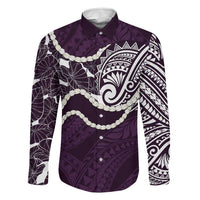 Aloha Hawaii Kalo Pikake Lei Family Matching Mermaid Dress and Hawaiian Shirt Chest Tattoo Purple Hawaiian Pattern LT14 Dad's Shirt - Long Sleeve Purple - Polynesian Pride