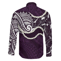 Aloha Hawaii Kalo Pikake Lei Family Matching Off The Shoulder Long Sleeve Dress and Hawaiian Shirt Chest Tattoo Purple Hawaiian Pattern LT14 - Polynesian Pride
