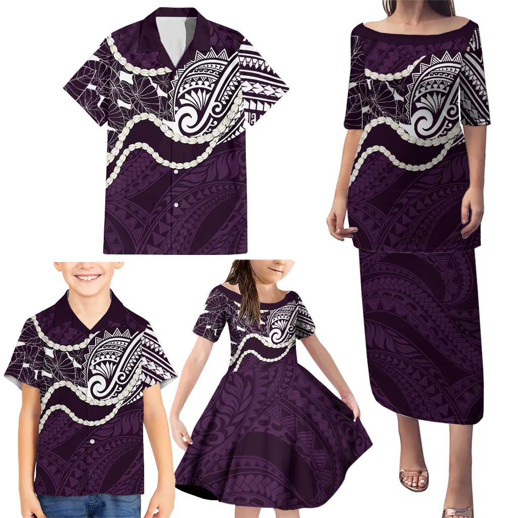 Aloha Hawaii Kalo Pikake Lei Family Matching Puletasi and Hawaiian Shirt Chest Tattoo Purple Hawaiian Pattern