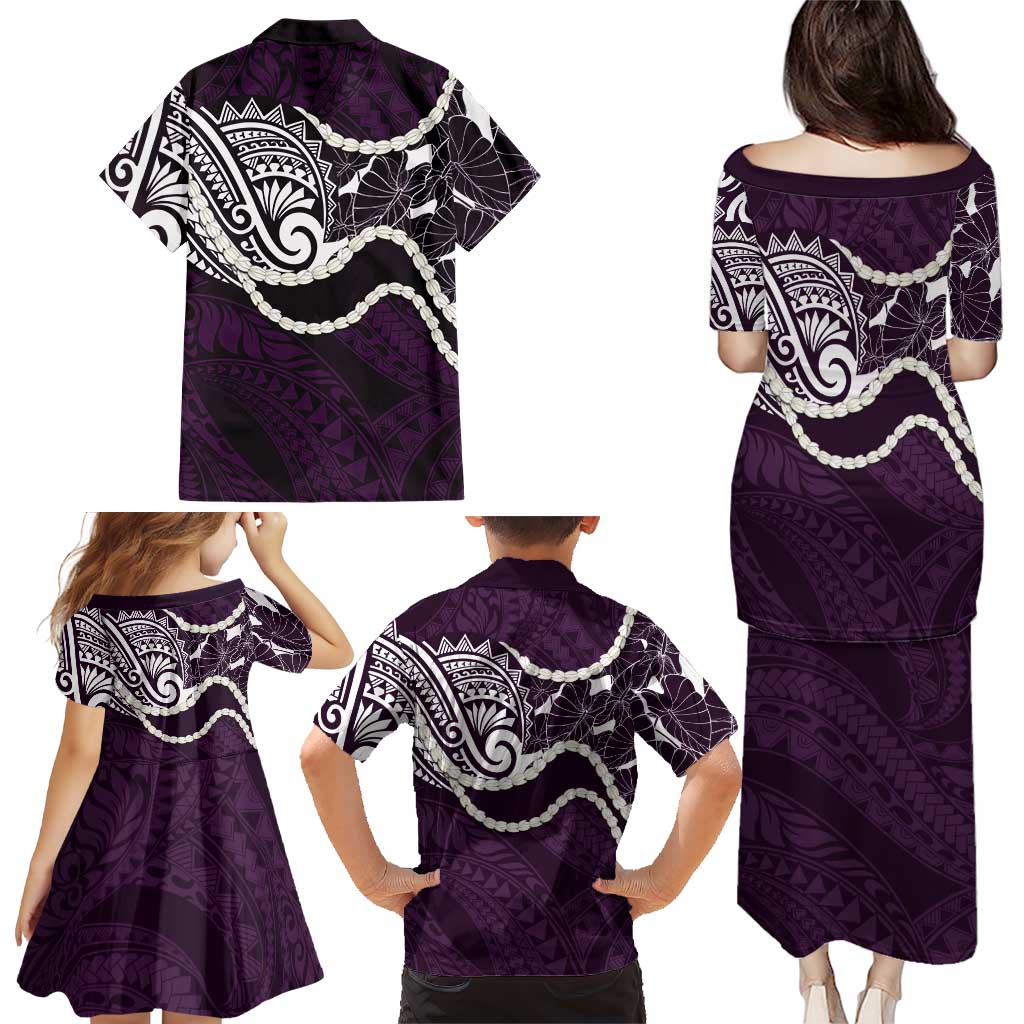 Aloha Hawaii Kalo Pikake Lei Family Matching Puletasi and Hawaiian Shirt Chest Tattoo Purple Hawaiian Pattern LT14 - Polynesian Pride