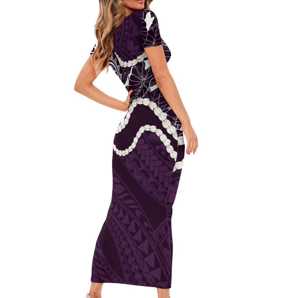 Aloha Hawaii Kalo Pikake Lei Family Matching Short Sleeve Bodycon Dress and Hawaiian Shirt Chest Tattoo Purple Hawaiian Pattern LT14 - Polynesian Pride