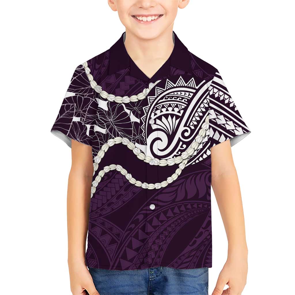 Aloha Hawaii Kalo Pikake Lei Family Matching Summer Maxi Dress and Hawaiian Shirt Chest Tattoo Purple Hawaiian Pattern LT14 Son's Shirt Purple - Polynesian Pride