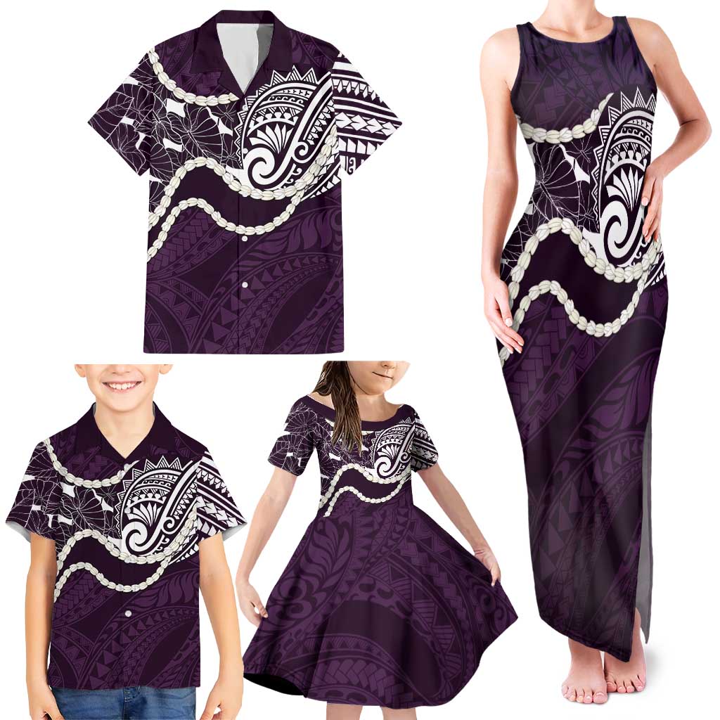 Aloha Hawaii Kalo Pikake Lei Family Matching Tank Maxi Dress and Hawaiian Shirt Chest Tattoo Purple Hawaiian Pattern LT14 - Polynesian Pride