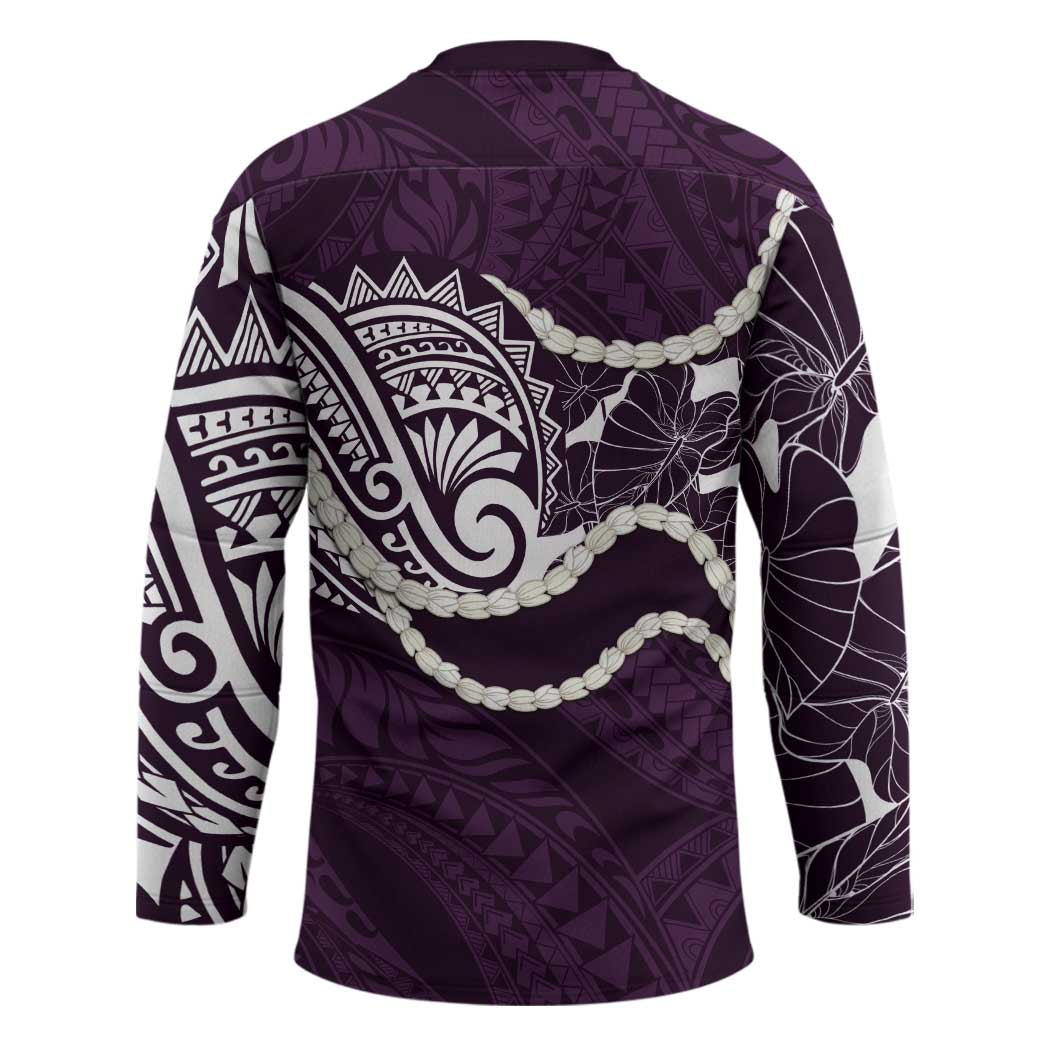 Aloha Hawaii Kalo Pikake Lei Hockey Jersey Chest Tattoo Purple Hawaiian Pattern
