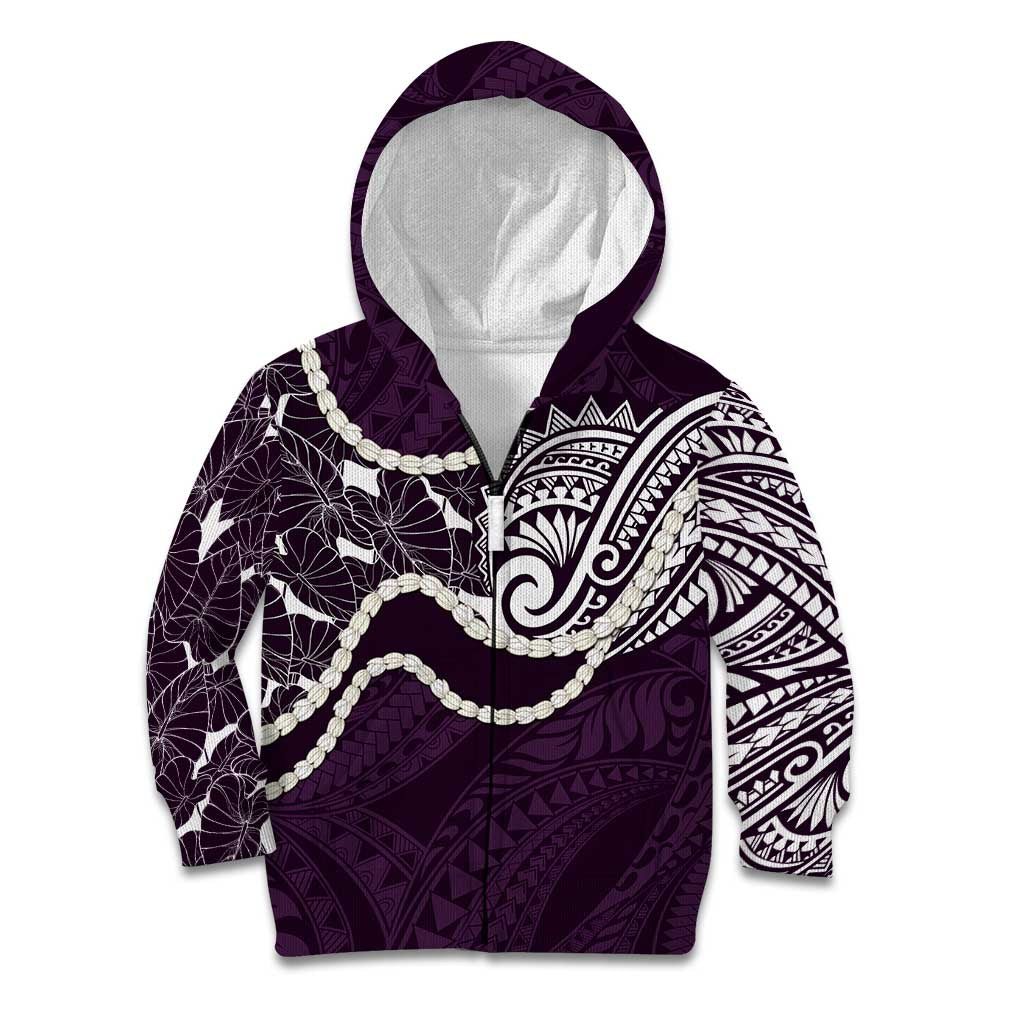 Aloha Hawaii Kalo Pikake Lei Kid Hoodie Chest Tattoo Purple Hawaiian Pattern LT14 Zip Hoodie Purple - Polynesian Pride