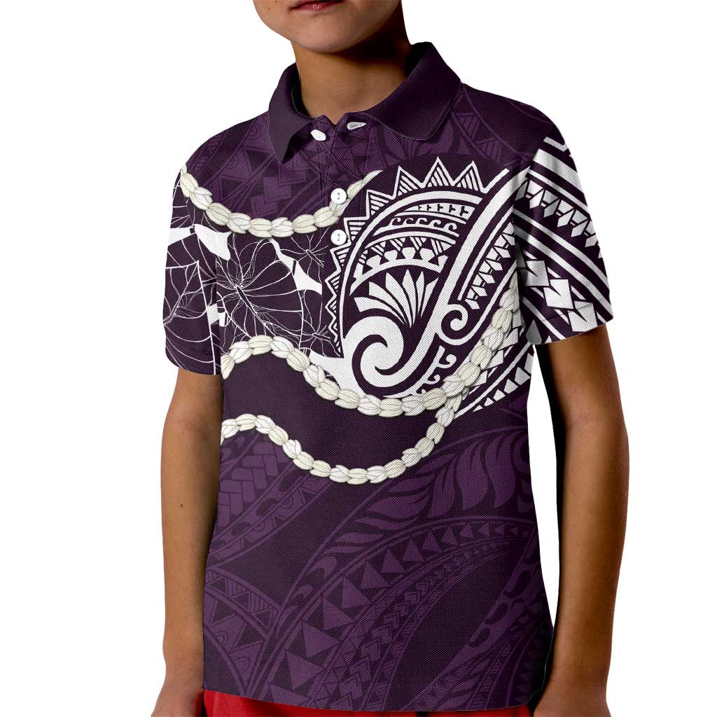 Aloha Hawaii Kalo Pikake Lei Kid Polo Shirt Chest Tattoo Purple Hawaiian Pattern LT14 Kid Purple - Polynesian Pride