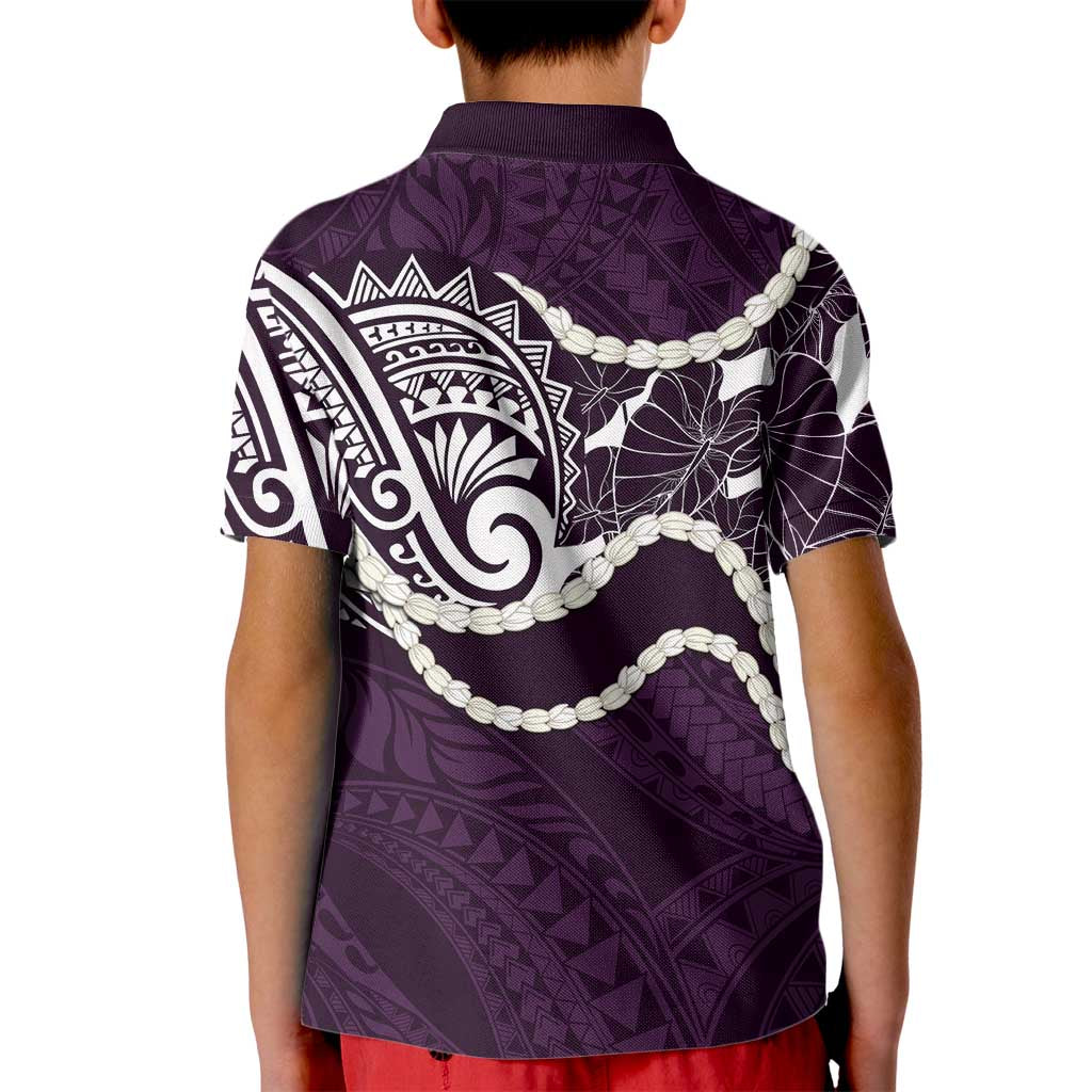Aloha Hawaii Kalo Pikake Lei Kid Polo Shirt Chest Tattoo Purple Hawaiian Pattern LT14 - Polynesian Pride