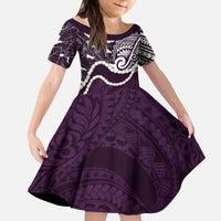 Aloha Hawaii Kalo Pikake Lei Kid Short Sleeve Dress Chest Tattoo Purple Hawaiian Pattern LT14 KID Purple - Polynesian Pride