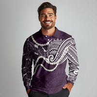 Aloha Hawaii Kalo Pikake Lei Long Sleeve Polo Shirt Chest Tattoo Purple Hawaiian Pattern LT14 - Polynesian Pride
