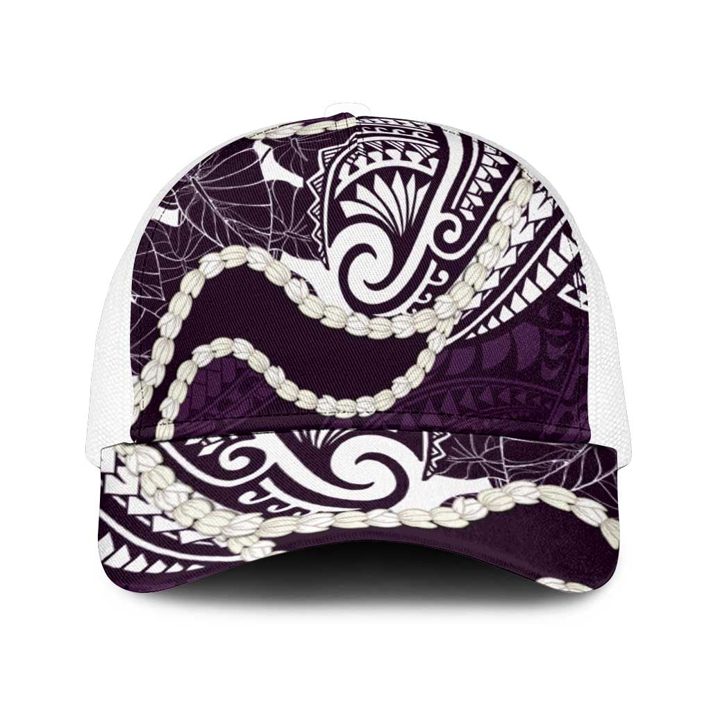 Aloha Hawaii Kalo Pikake Lei Mesh Trucker Cap Chest Tattoo Purple Hawaiian Pattern